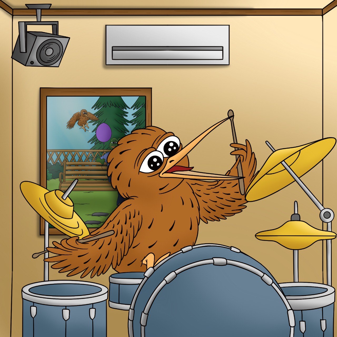 Kiwi playing drums