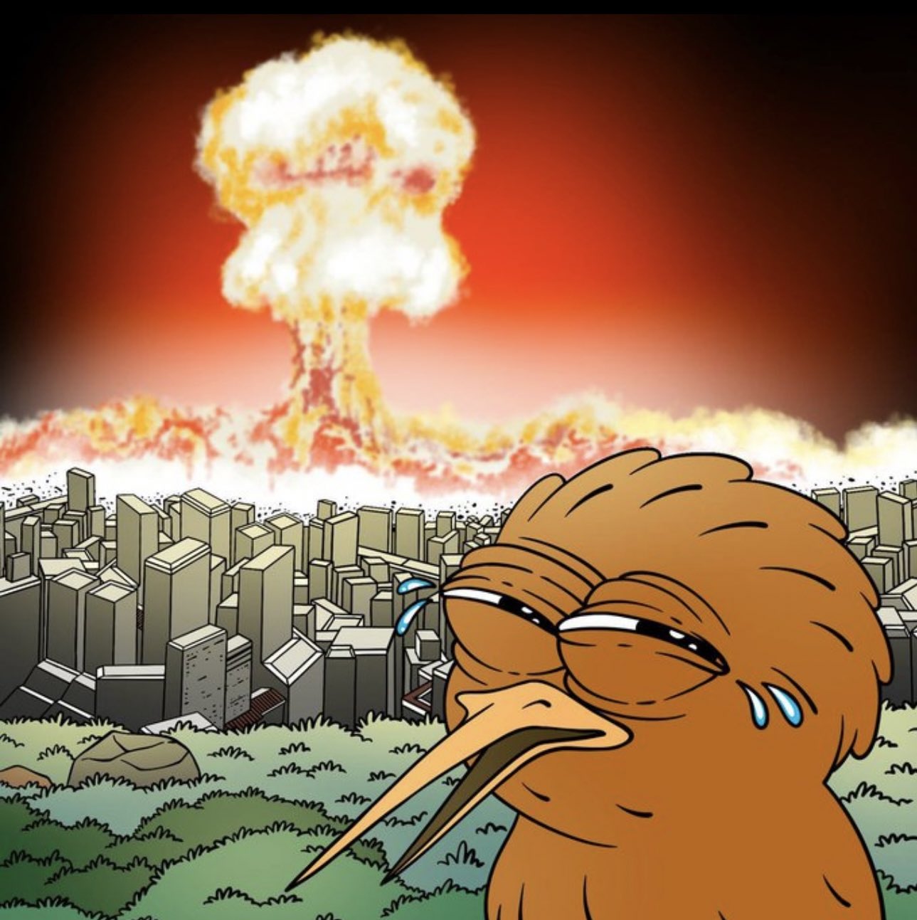 Sad kiwi with explosion